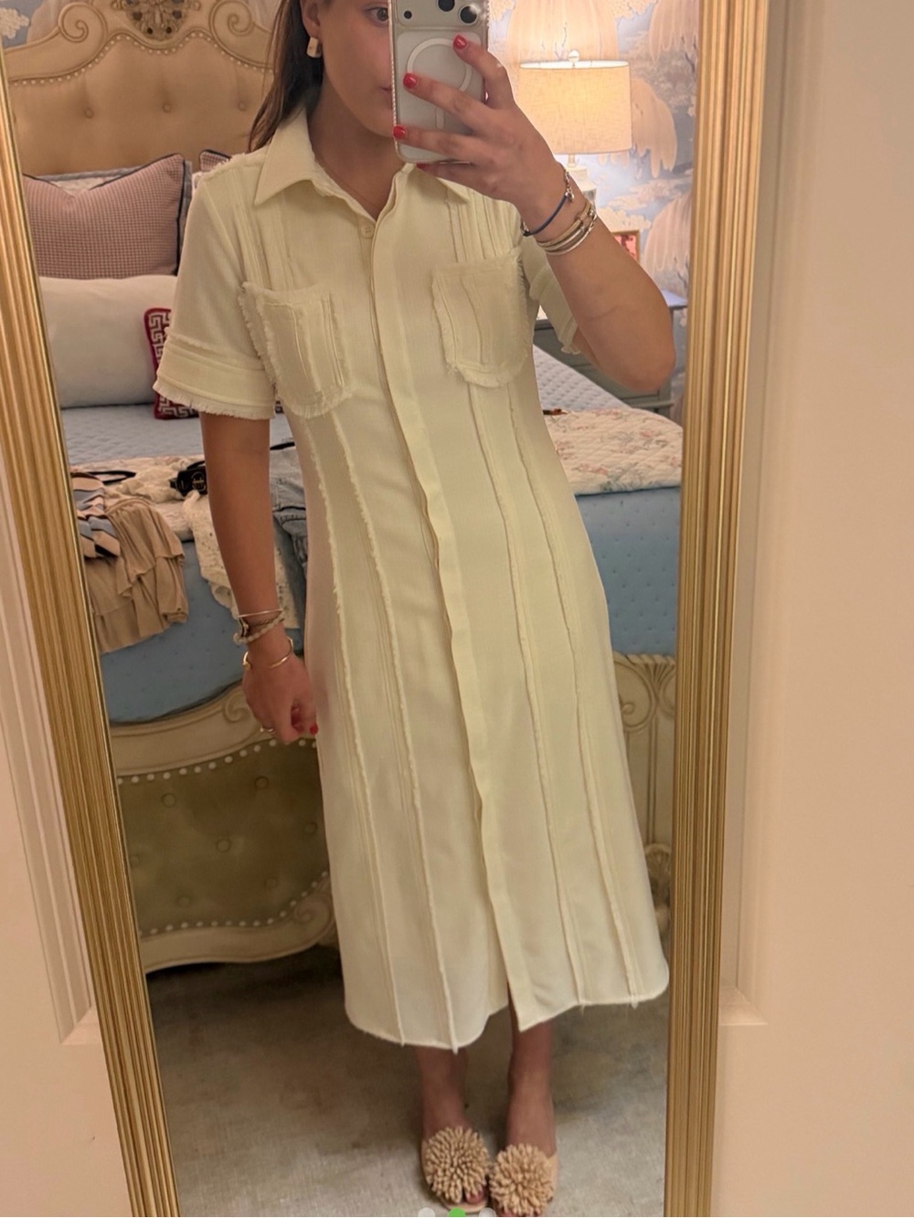 Storia Cream Midi Shirt Dress